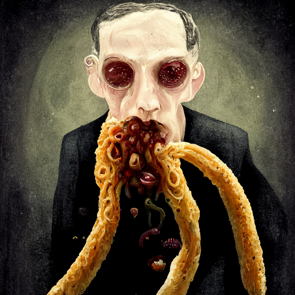 spghetti__317ef4b7-59ac-495a-bcd5-240c56fce1a3_verstaerker_lovecraft_eats_in_a_restaurant._a_spaghetti-monster_comes_in.png